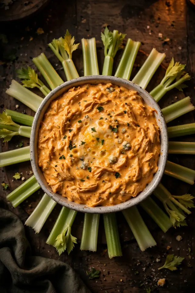 Healthy buffalo chicken Greek yogurt dip appetizer