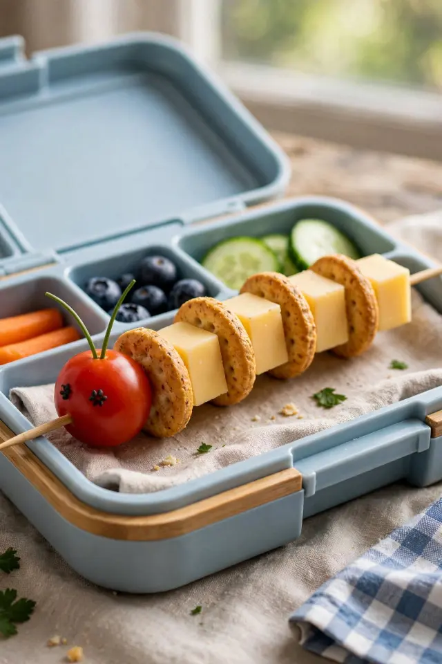 Cheese and cracker caterpillar food art idea for kids lunch