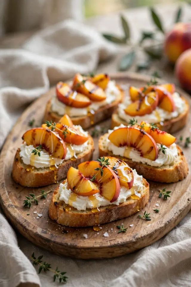 Grilled peach and goat cheese crostini appetizer platter