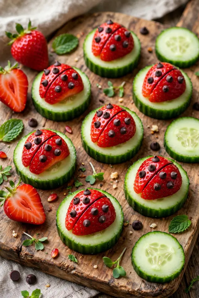 Berry ladybug cucumber food art idea for kids snack Berry ladybug cucumber food art idea for kids snack