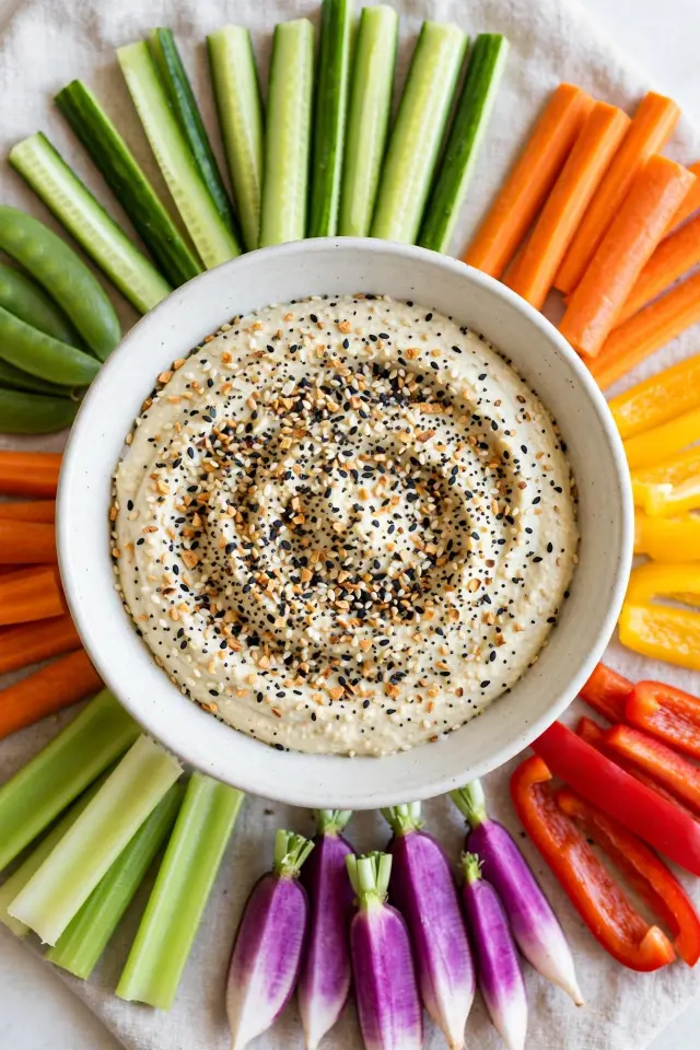 Everything bagel Greek yogurt dip with fresh vegetables