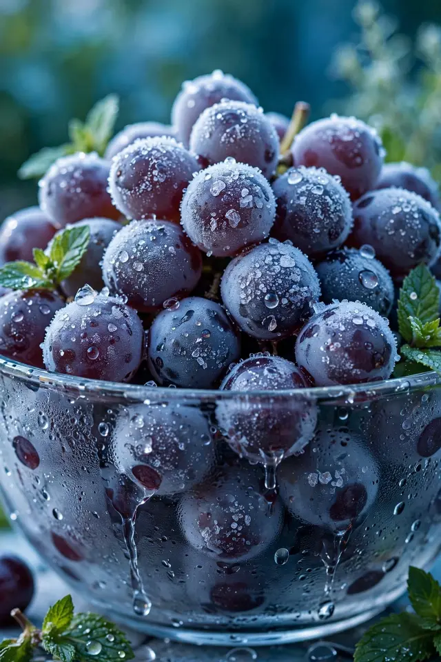 Frozen grape ice cubes, a cool fruit platter for kids idea