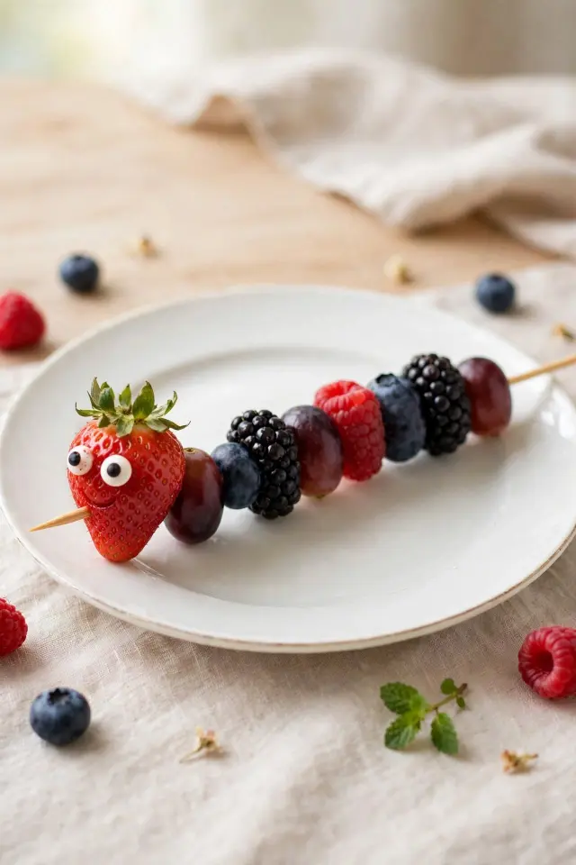 Grape caterpillar skewer, a fun fruit platter idea for kids