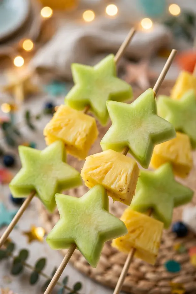 Star fruit kabobs, a festive fruit platter for kids idea