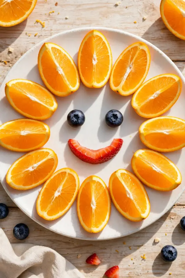 Orange slice sunshine food art idea for kids snack