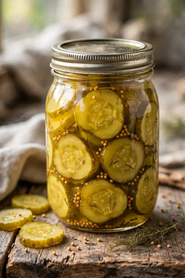 Bread and butter pickles jar, a classic beginner canning recipe