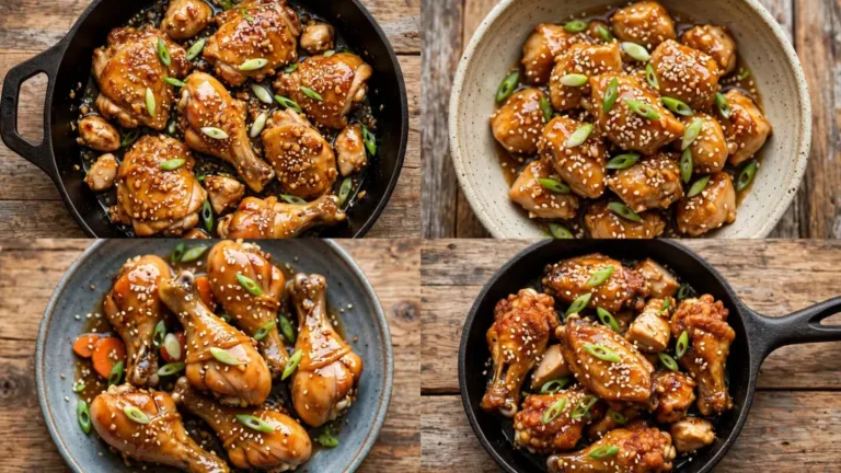 Collage of honey garlic chicken recipes including skillet, sheet pan, and slow cooker versions