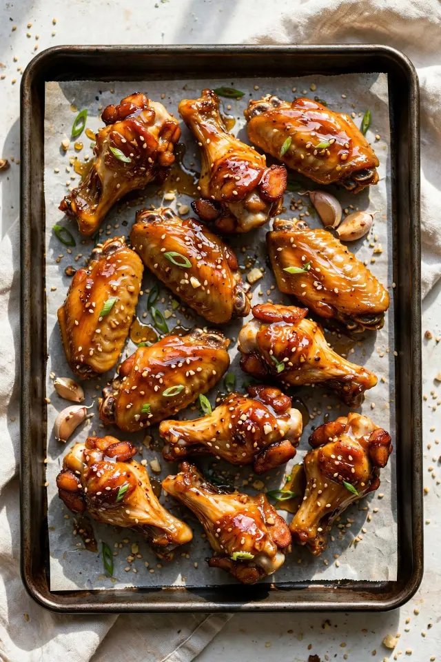 Honey garlic baked chicken wings, easy oven watch party ideas