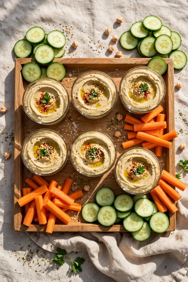 Veggie and hummus cups, a healthy sleepover food snacks idea