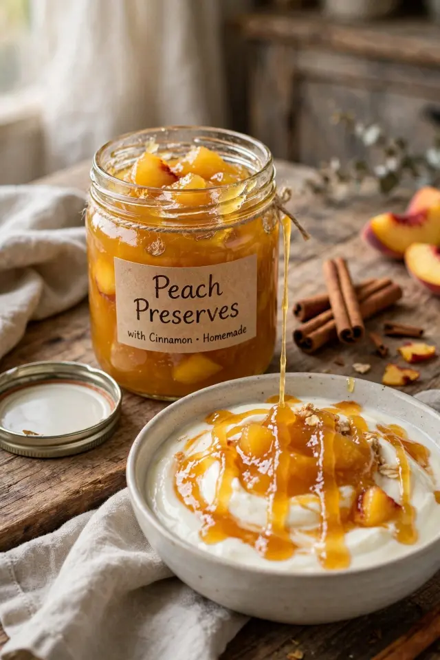 Spiced peach preserves in a jar, an easy beginner canning idea