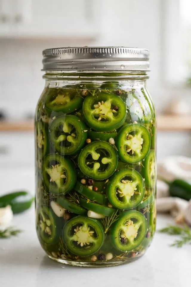 Pickled jalapeños jar, a spicy beginner canning recipe