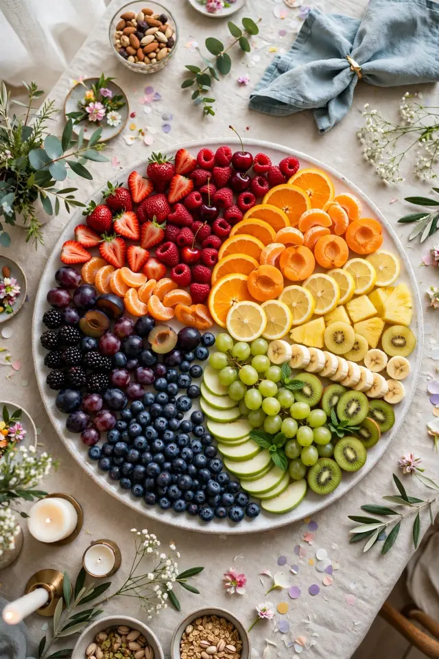 Fruit rainbow platter idea for a kids birthday party