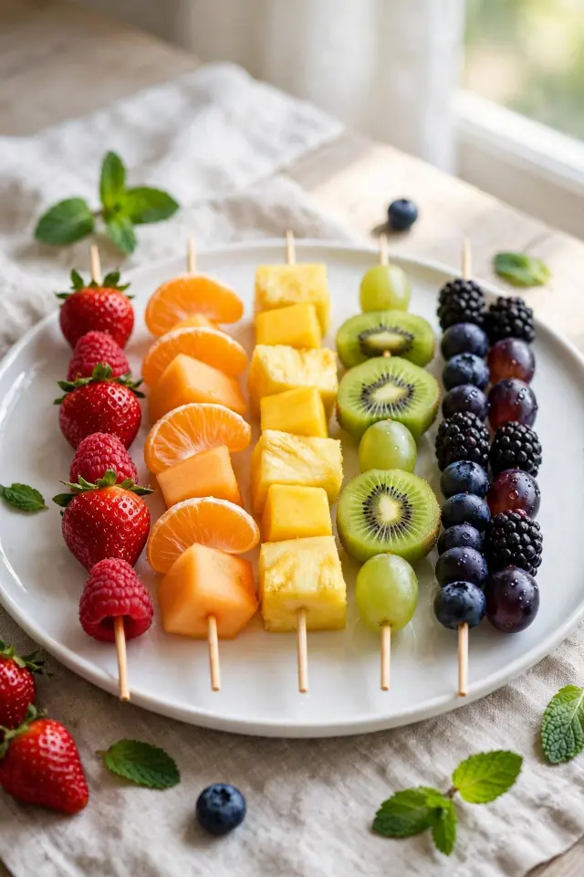  Rainbow fruit skewers sleepover food snacks ideas