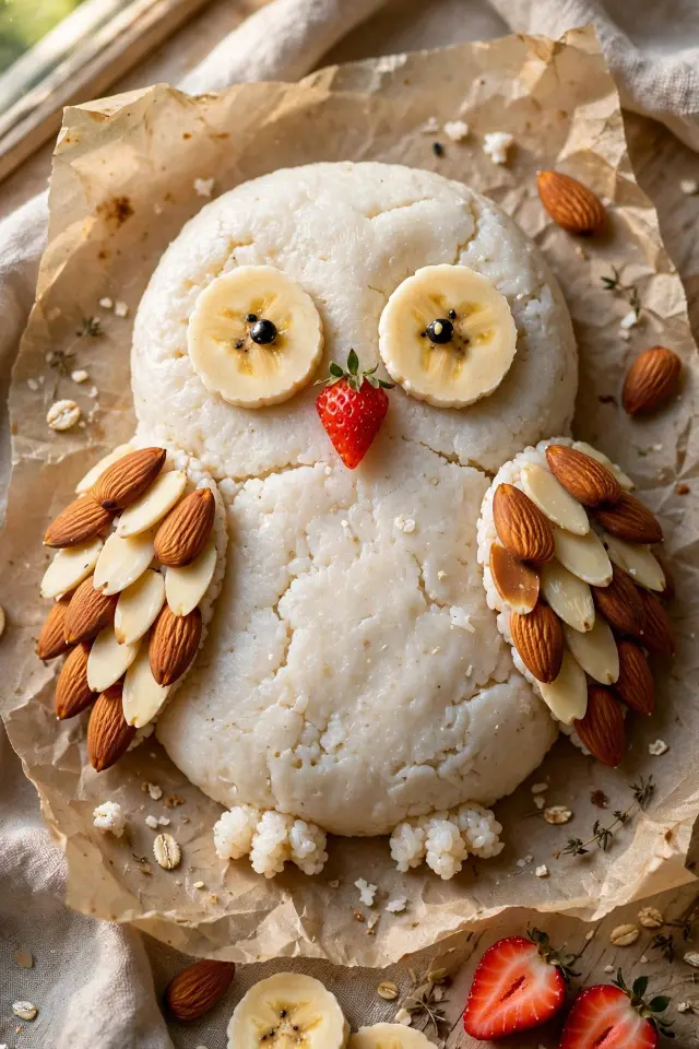 Rice cake owl food art idea for kids snack