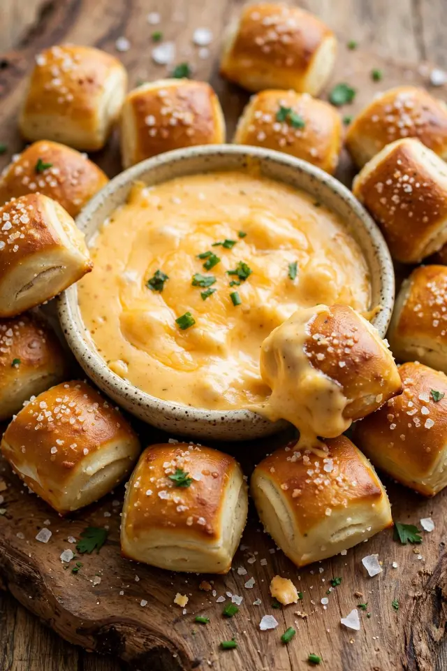 Pretzel and cheese dip board sleepover snack idea