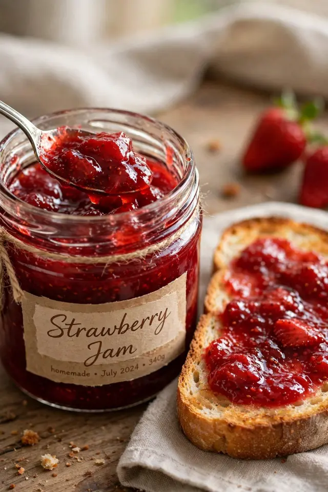 Small-batch strawberry jam in a mason jar, a beginner canning recipe
