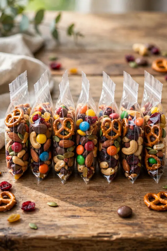 Trail mix bags, a portable sleepover food snacks idea