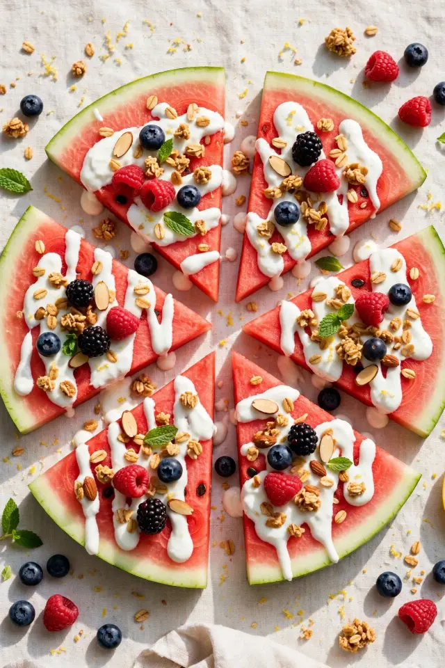 Watermelon pizza food art idea for kids summer snack
