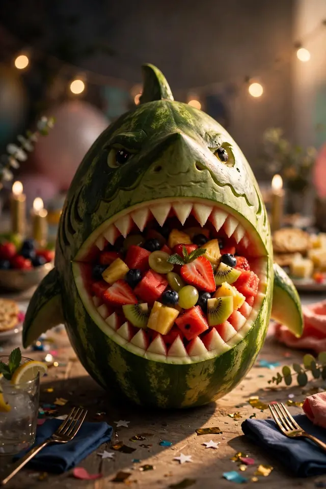 Watermelon shark fruit platter, a fun fruit platter for kids