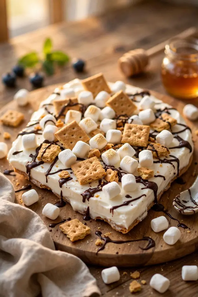  S'mores frozen yogurt bark with marshmallows and chocolate