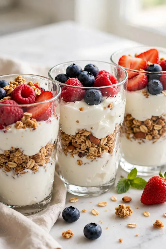 Fruit and yogurt parfait cups sleepover food snack idea