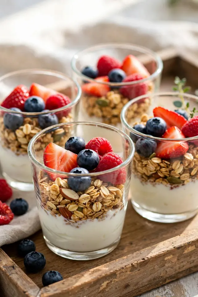  Mini fruit parfait cups, a layered fruit platter for kids idea