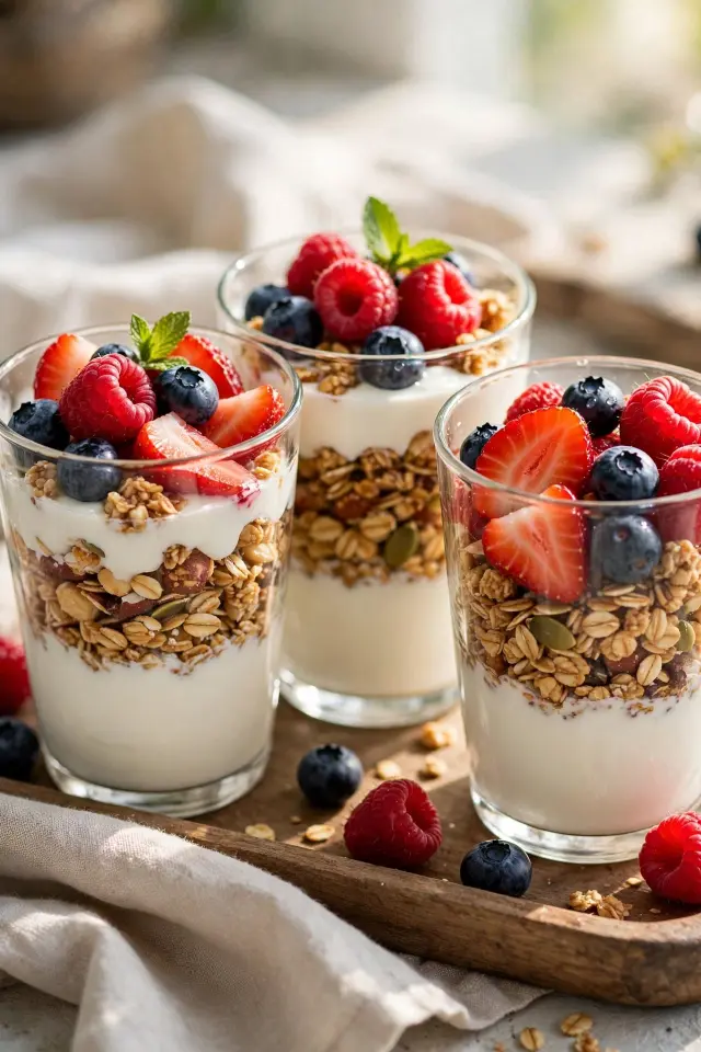 Fruit and yogurt parfait cups, a light sleepover food snacks idea