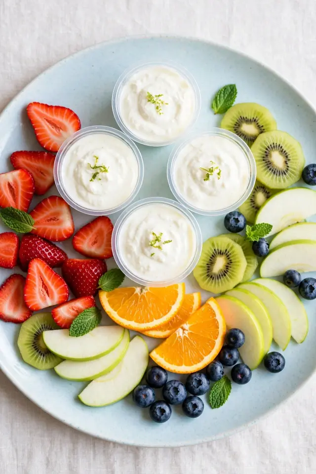 Yogurt fruit dip cups, a fun fruit platter for kids snack