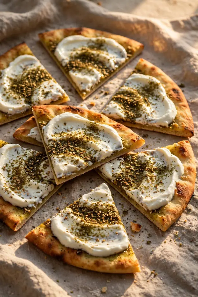 Za'atar Greek yogurt flatbread bites, easy healthy appetizer idea