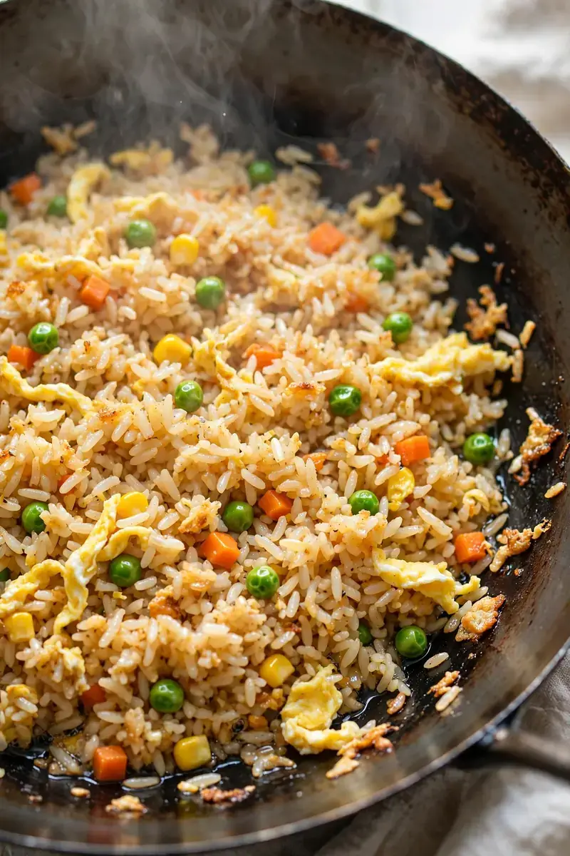 Fried rice crisping in a hot wok